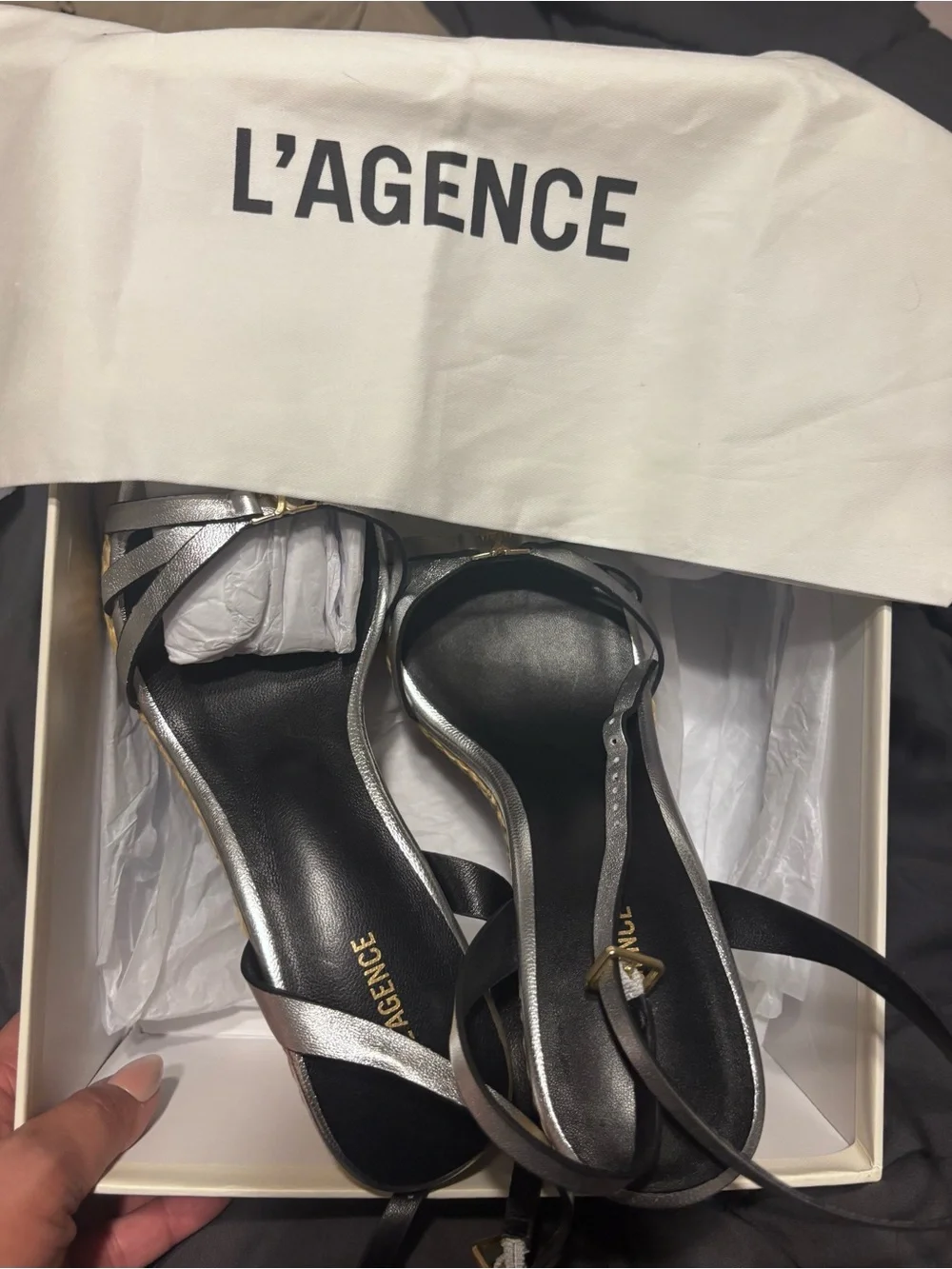 L'AGENCE Genevra Platform Sandals in Silver Leather
